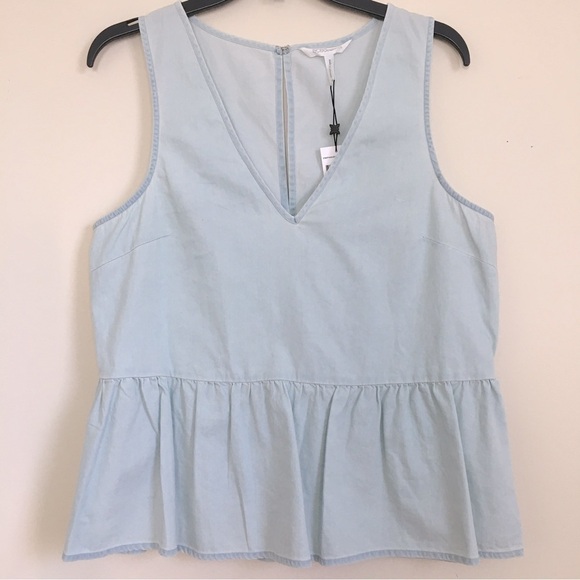 BCBGeneration Light Chambray V-neck Sleeveless Flounce Hem Top Blouse - Picture 4 of 14